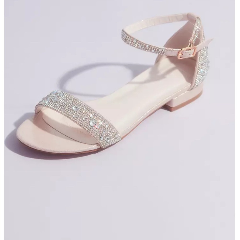 David’s Bridal Crystal-Encrusted Flat Sandals Size 6